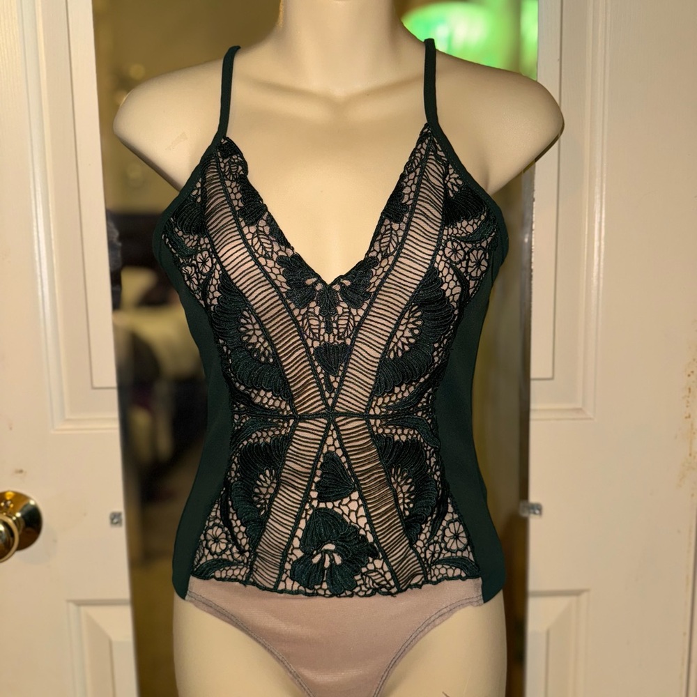 Lace Bodysuit in Green and Nude